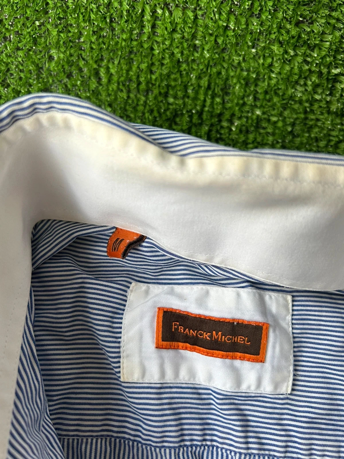 Camisa listrada mangas curtas azul branco franck michel tamanho M – photo 5
